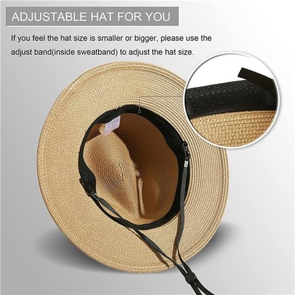 Lanzom Women Wide Brim Straw Panama Roll up Hat Belt Buckle Fedora Beach Sun Hat main image 4